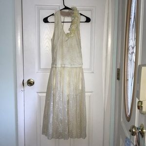 White/ cream embroidered halter top dress